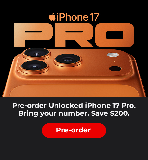 Unlocked iPhone 17 (all models) pre-orders will receive an instant $50 discount. Get an additional $150 rebate after 90 days on a $20+ monthly plan when you complete a successful number transfer. Additionally, the unlocked iPhone 15 Pro and 15 Pro Max (512GB) are currently eligible for an instant $300 discount and a $300 rebate. Customers can also enjoy a $300 rebate on select iPhone models and a $150 rebate on all others. All rebates are issued after three consecutive months of AutoPay on qualifying GSMA plans starting at $20/month. These offers are available to both new and existing customers with eligible plans.